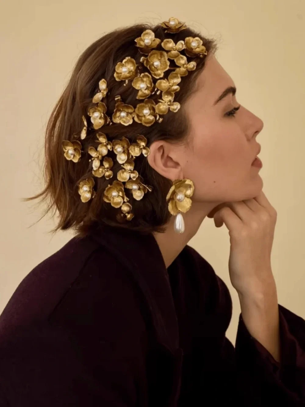 Gold Floral Pearl Headpiece R754